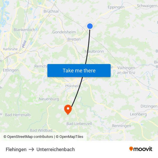 Flehingen to Unterreichenbach map