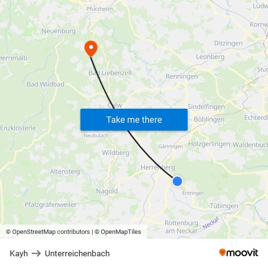Kayh to Unterreichenbach map