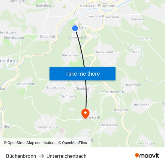 Büchenbronn to Unterreichenbach map