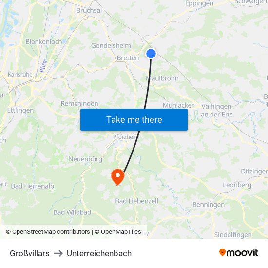 Großvillars to Unterreichenbach map