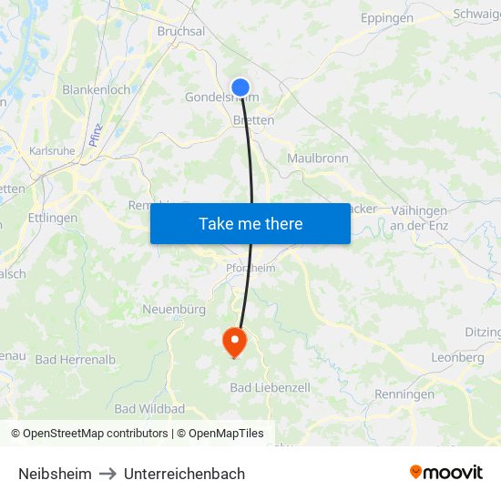Neibsheim to Unterreichenbach map