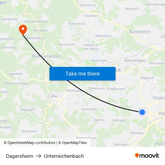 Dagersheim to Unterreichenbach map