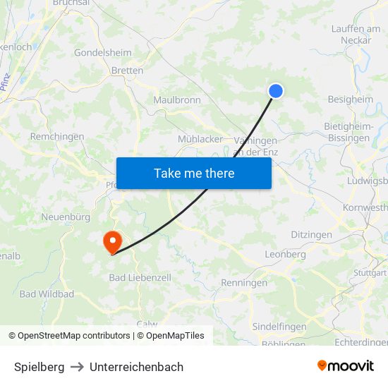 Spielberg to Unterreichenbach map