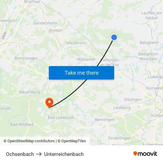 Ochsenbach to Unterreichenbach map