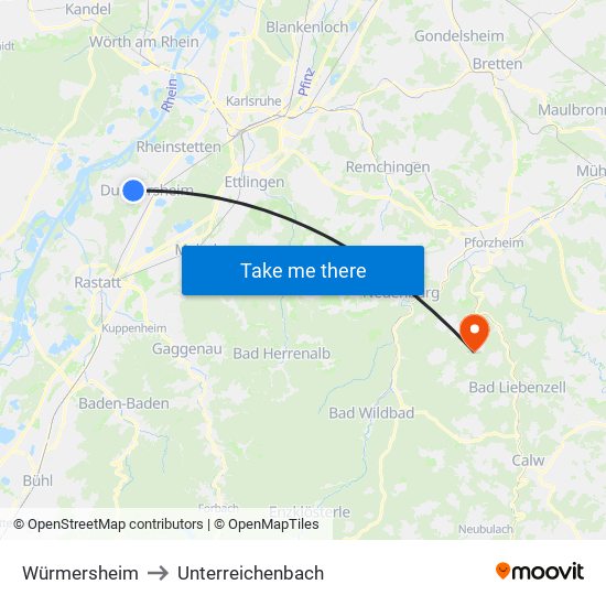 Würmersheim to Unterreichenbach map