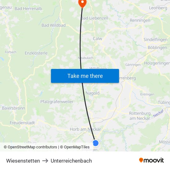 Wiesenstetten to Unterreichenbach map