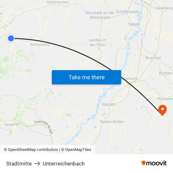 Stadtmitte to Unterreichenbach map