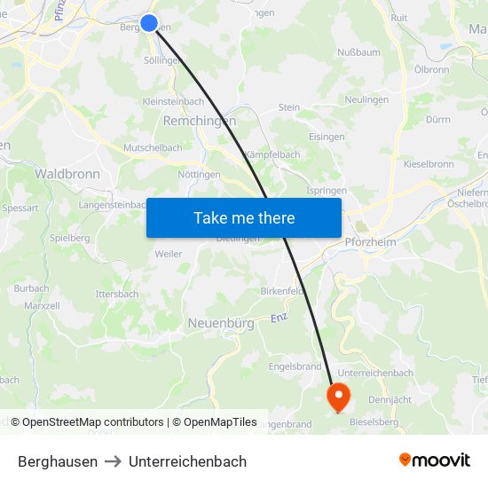 Berghausen to Unterreichenbach map