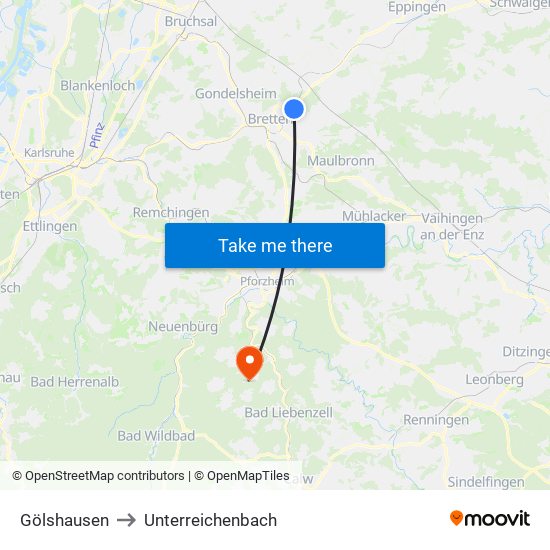 Gölshausen to Unterreichenbach map