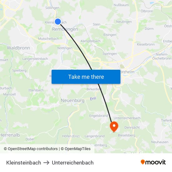 Kleinsteinbach to Unterreichenbach map