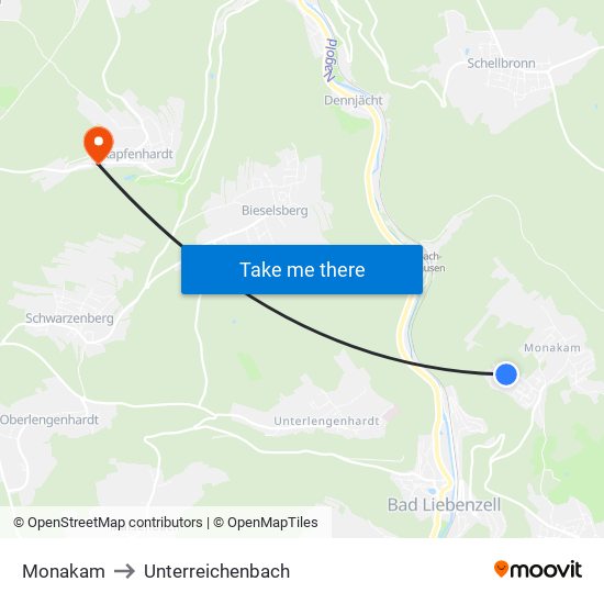 Monakam to Unterreichenbach map