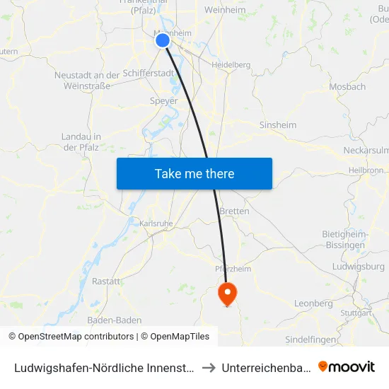 Ludwigshafen-Nördliche Innenstadt to Unterreichenbach map
