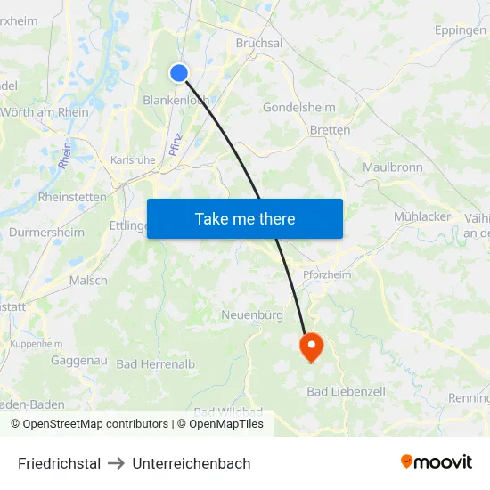 Friedrichstal to Unterreichenbach map