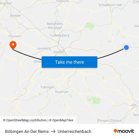 Böbingen An Der Rems to Unterreichenbach map