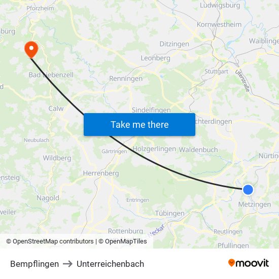 Bempflingen to Unterreichenbach map