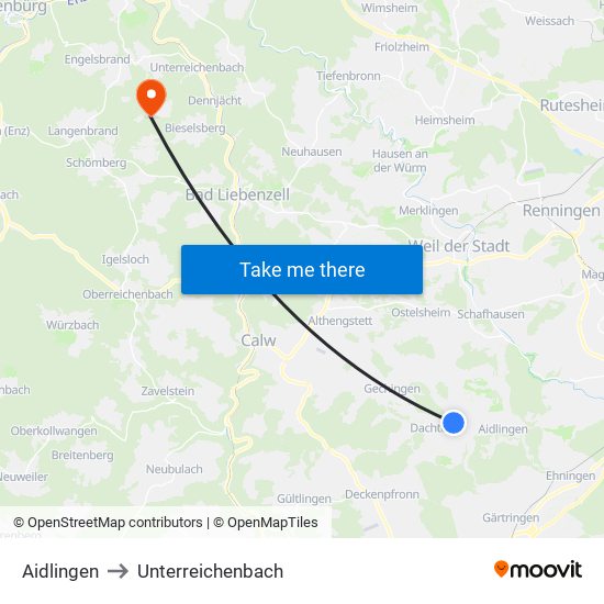 Aidlingen to Unterreichenbach map