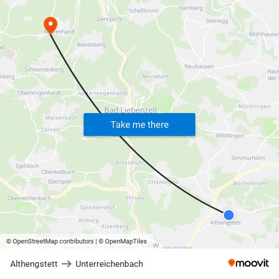 Althengstett to Unterreichenbach map