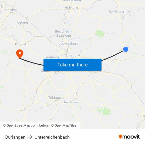 Durlangen to Unterreichenbach map