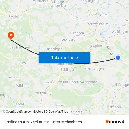 Esslingen Am Neckar to Unterreichenbach map