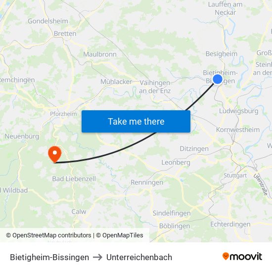 Bietigheim-Bissingen to Unterreichenbach map