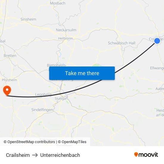 Crailsheim to Unterreichenbach map