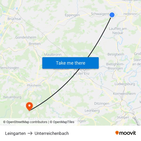 Leingarten to Unterreichenbach map