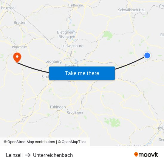 Leinzell to Unterreichenbach map