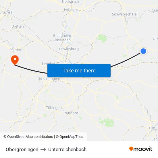 Obergröningen to Unterreichenbach map