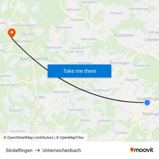 Sindelfingen to Unterreichenbach map