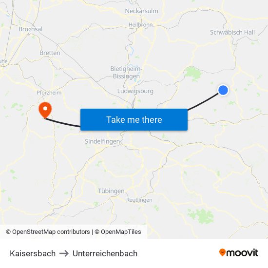 Kaisersbach to Unterreichenbach map