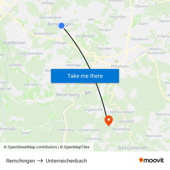 Remchingen to Unterreichenbach map