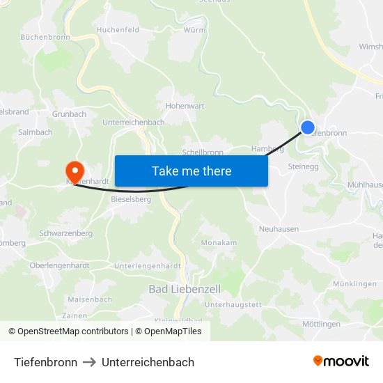 Tiefenbronn to Unterreichenbach map