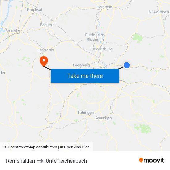 Remshalden to Unterreichenbach map