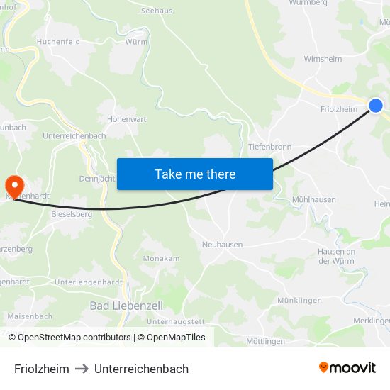 Friolzheim to Unterreichenbach map