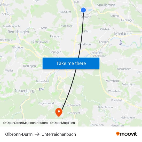 Ölbronn-Dürrn to Unterreichenbach map