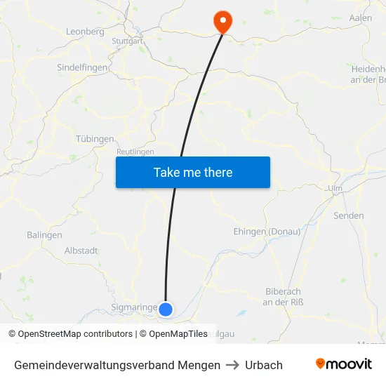 Gemeindeverwaltungsverband Mengen to Urbach map