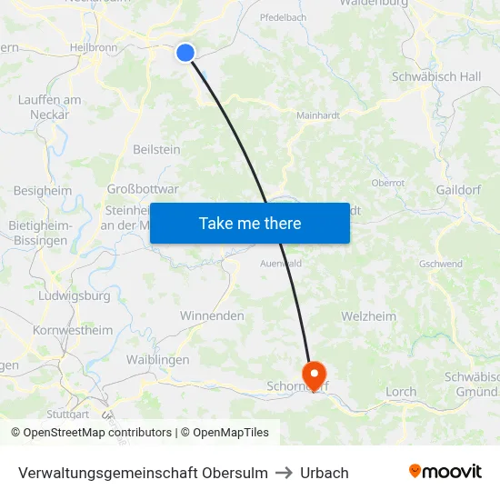 Verwaltungsgemeinschaft Obersulm to Urbach map