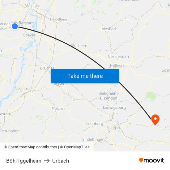 Böhl-Iggelheim to Urbach map