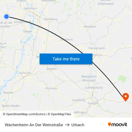 Wachenheim An Der Weinstraße to Urbach map