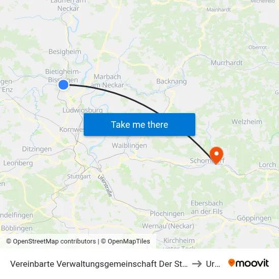 Vereinbarte Verwaltungsgemeinschaft Der Stadt Bietigheim-Bissingen to Urbach map