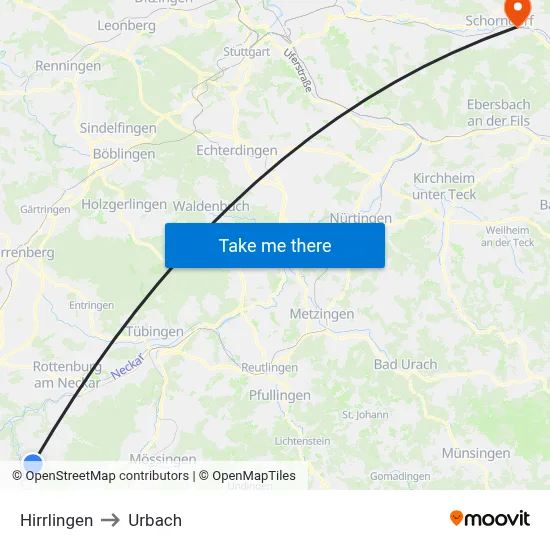 Hirrlingen to Urbach map