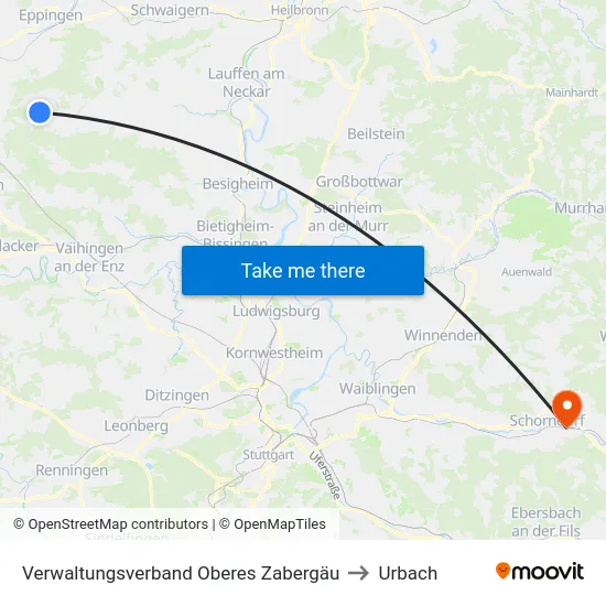 Verwaltungsverband Oberes Zabergäu to Urbach map