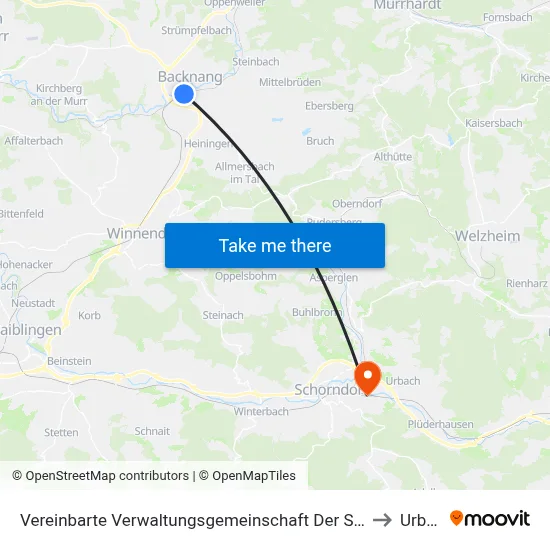 Vereinbarte Verwaltungsgemeinschaft Der Stadt Backnang to Urbach map