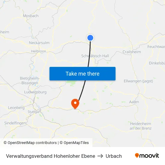 Verwaltungsverband Hohenloher Ebene to Urbach map