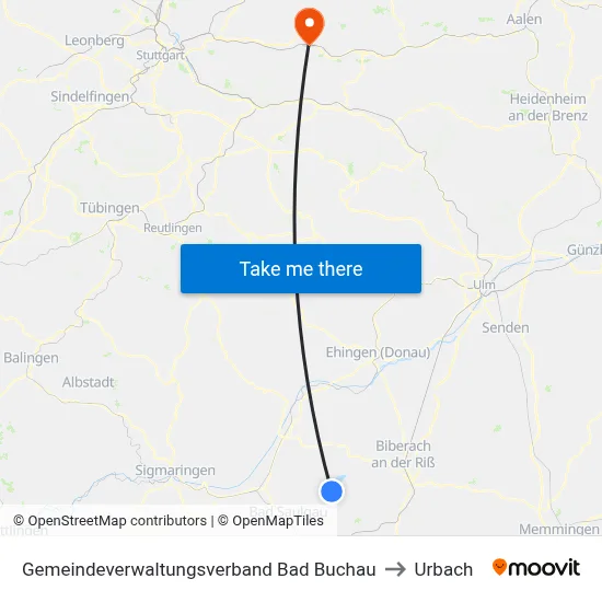 Gemeindeverwaltungsverband Bad Buchau to Urbach map