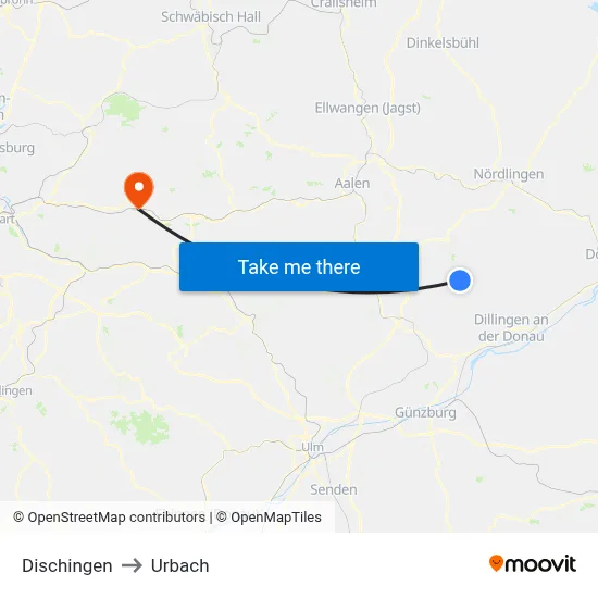 Dischingen to Urbach map