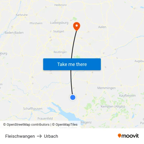 Fleischwangen to Urbach map