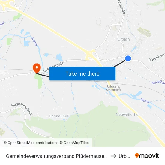 Gemeindeverwaltungsverband Plüderhausen-Urbach to Urbach map