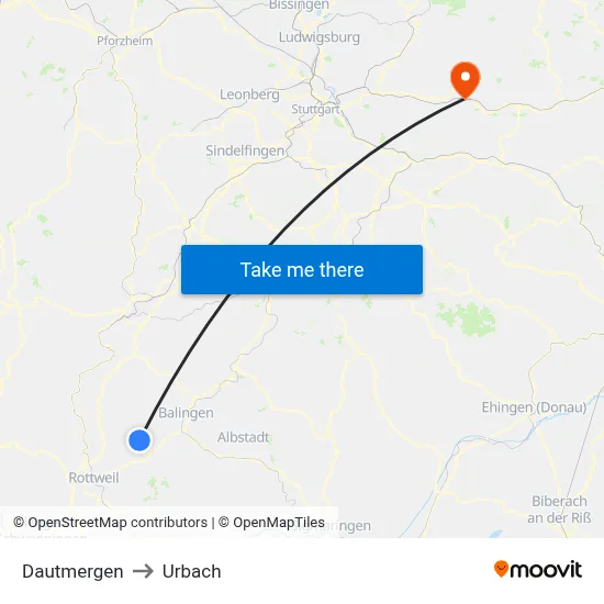 Dautmergen to Urbach map