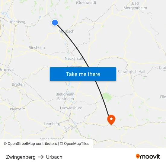 Zwingenberg to Urbach map